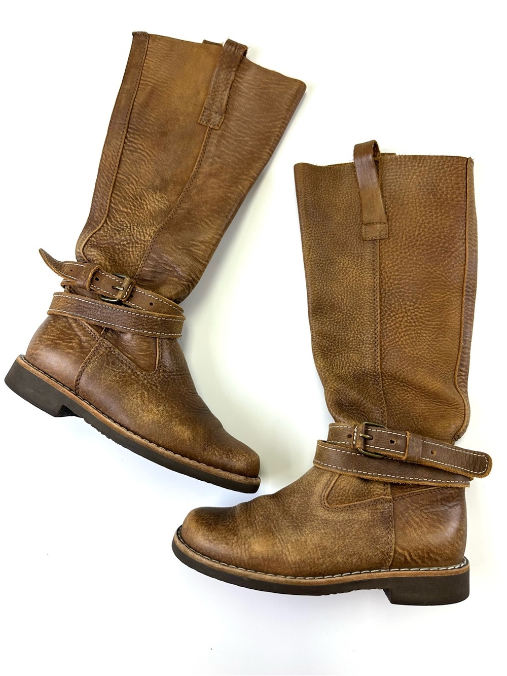 Roots Tribe Leather Tall Pull On Boots Tan Brown unlined Size 6 Boho Western